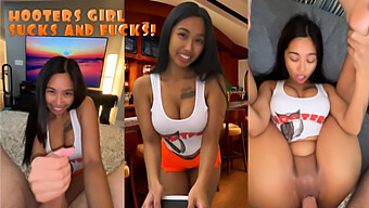 Pelayan Amatur Hooters Dientot Dan Memberikan Blowjob Yang Berantakan!