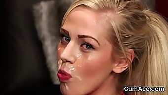 Small Boobed Vixen Receives Facial After Performing Oral On Group