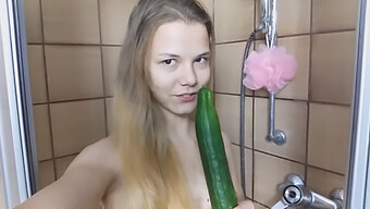 Teen Girl Masturbates And Gets Fucked On A Cucumber In Hd Video